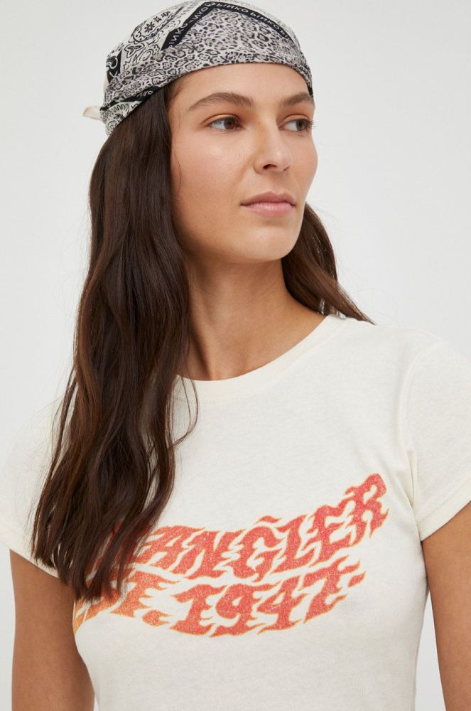 Бавовняна футболка Wrangler колір бежевий