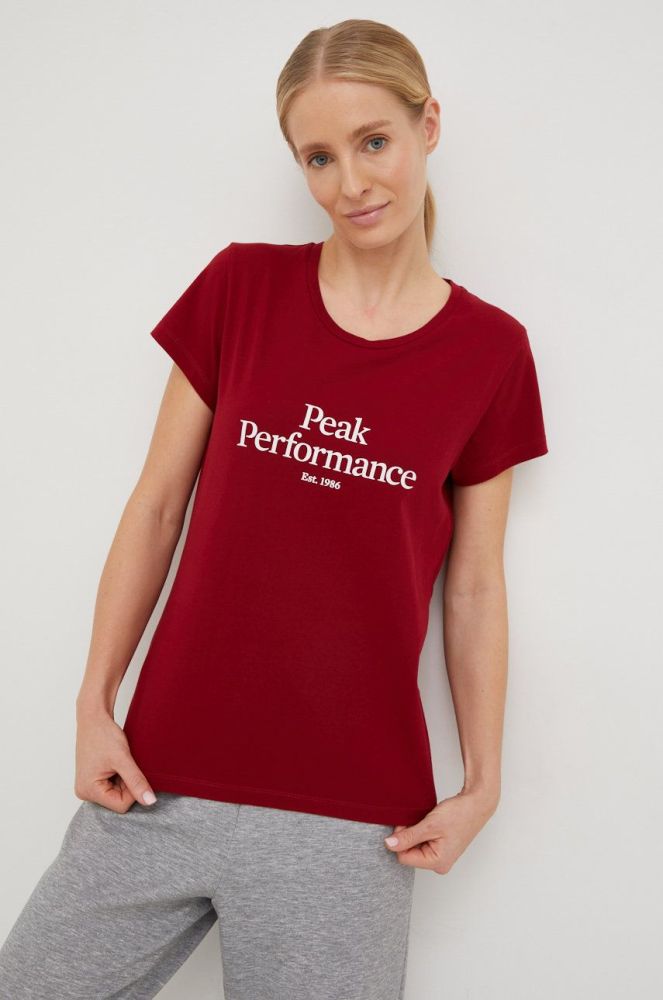 Бавовняна футболка Peak Performance колір бордовий