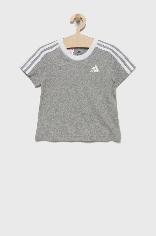 Дитяча бавовняна футболка adidas Performance колір сірий