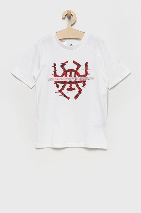 Дитяча бавовняна футболка adidas Performance колір білий з принтом