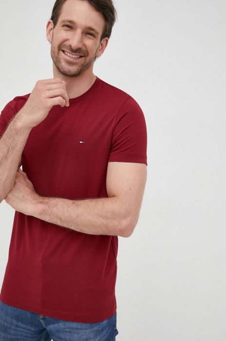 Футболка Tommy Hilfiger чоловічий колір бордовий однотонний (2415837)