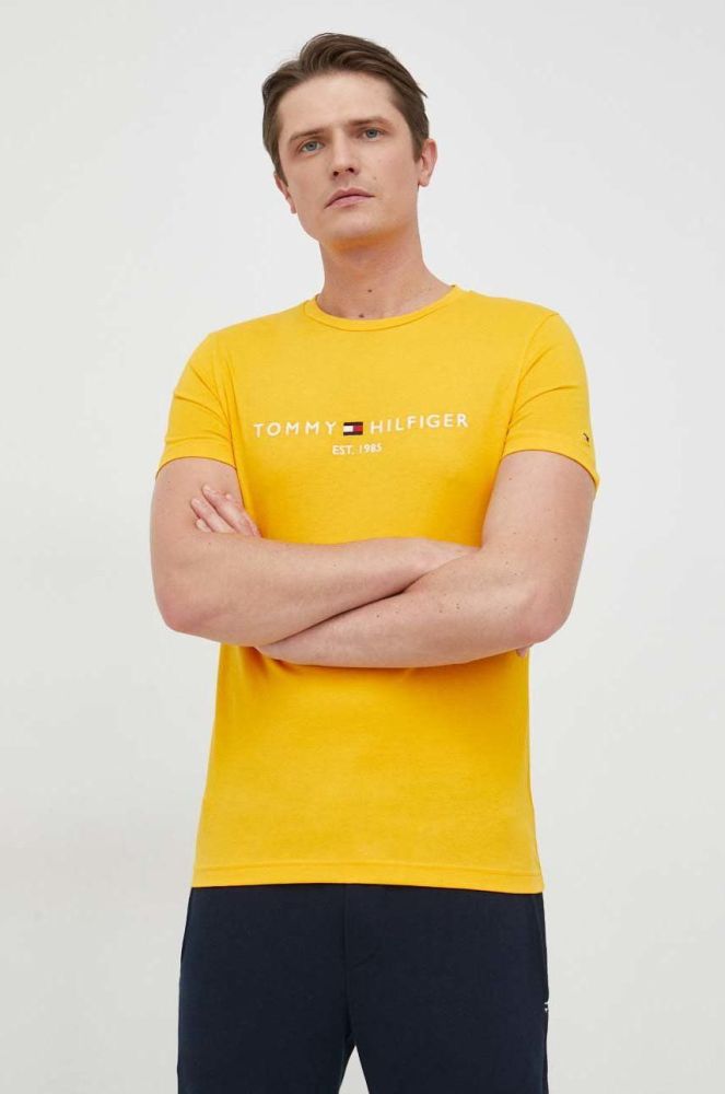 Бавовняна футболка Tommy Hilfiger з аплікацією колір помаранчевий (2850504)