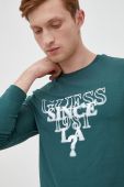 Лонгслів Guess чоловічий колір зелений з принтом