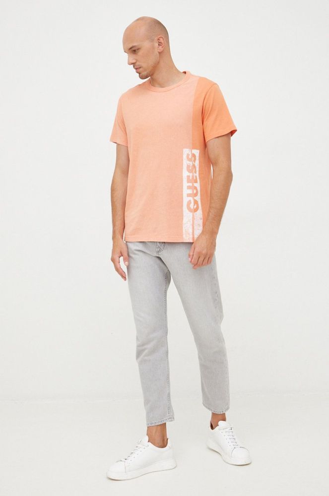Бавовняна футболка Guess колір помаранчевий з принтом (2504223)