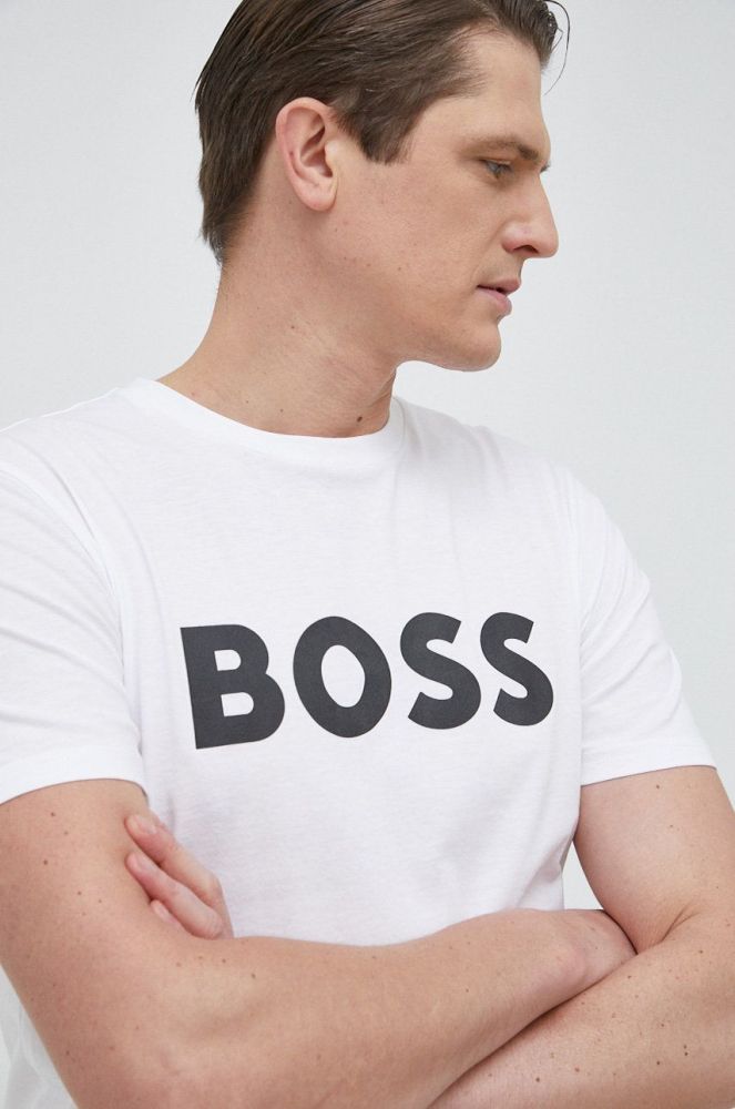 Бавовняна футболка BOSS Boss Casual колір білий з принтом (2822681)
