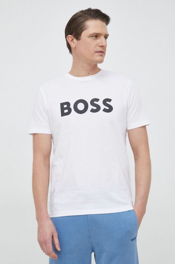 Бавовняна футболка BOSS Boss Casual колір білий з принтом (2822681) фото 4