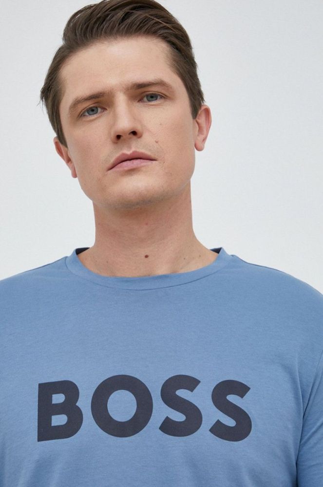 Бавовняна футболка BOSS Boss Casual з принтом колір блакитний (2822882) фото 4
