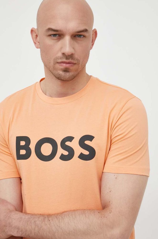 Бавовняна футболка BOSS BOSS CASUAL колір помаранчевий з принтом