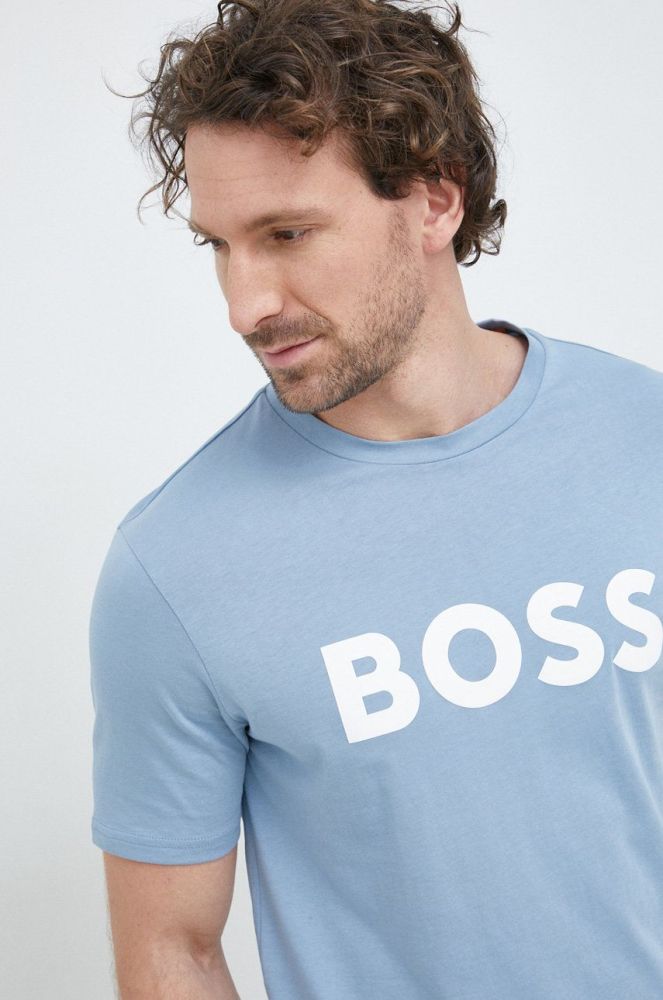 Бавовняна футболка BOSS Boss Casual з принтом колір блакитний (2508408)