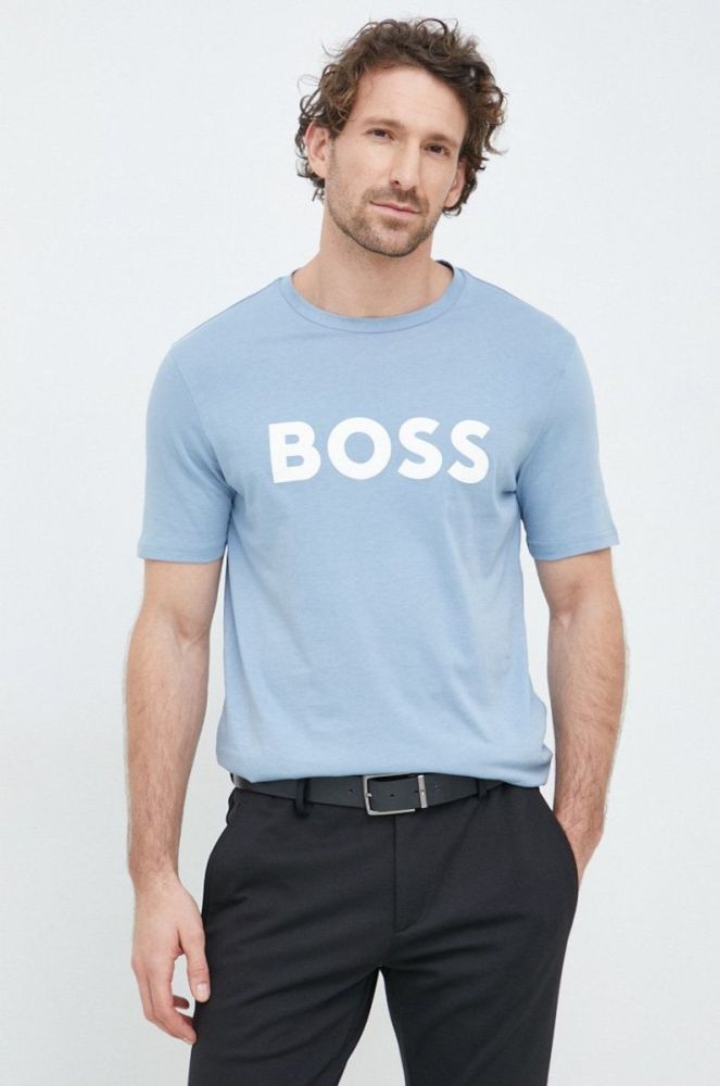 Бавовняна футболка BOSS Boss Casual з принтом колір блакитний (2508408) фото 3
