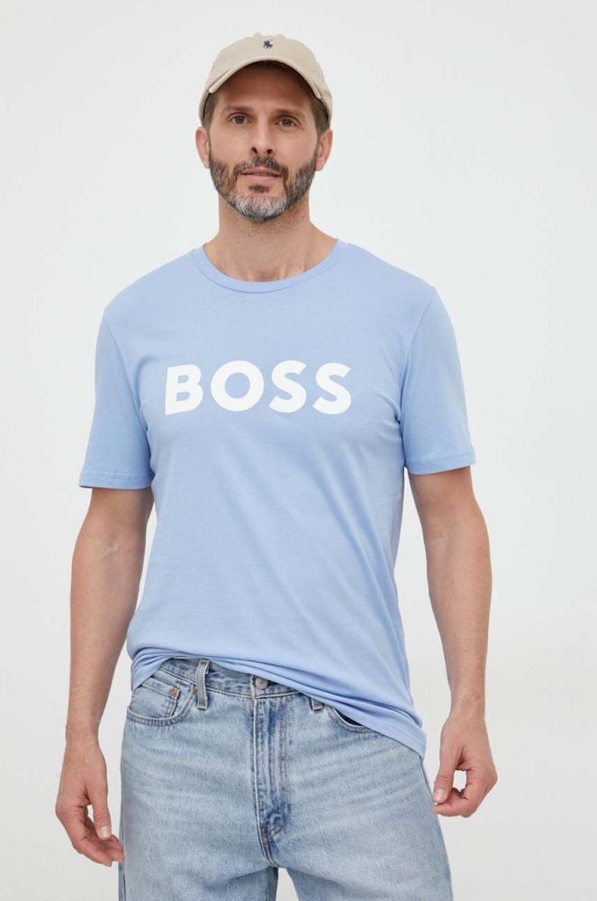 Бавовняна футболка BOSS BOSS CASUAL з принтом колір блакитний (3249668)