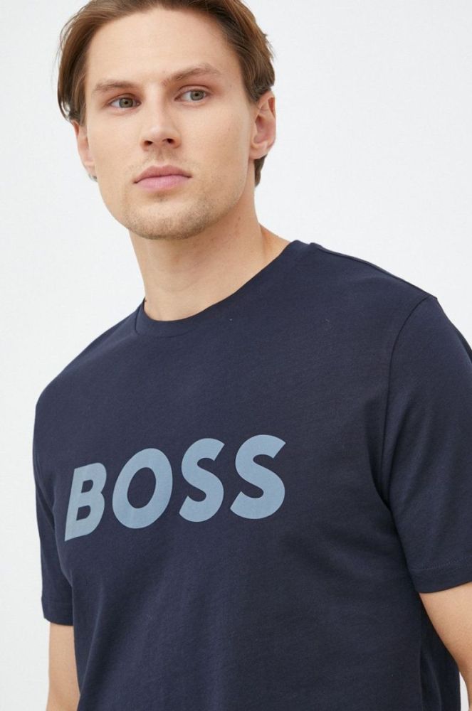 Бавовняна футболка BOSS Boss Casual колір синій з принтом фото 3