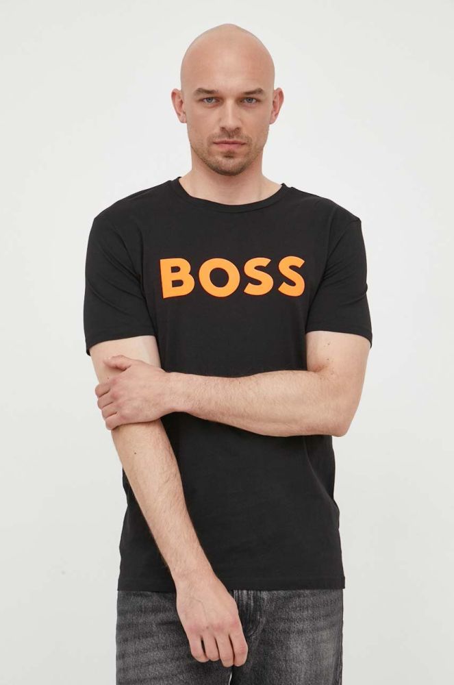 Бавовняна футболка BOSS BOSS CASUAL колір чорний з принтом (2916379)