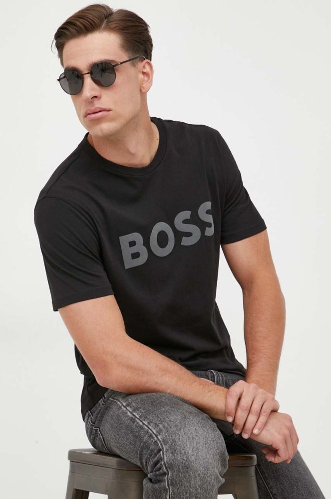 Бавовняна футболка BOSS BOSS CASUAL колір чорний з принтом (3249660)