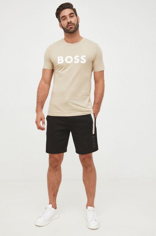 Бавовняна футболка BOSS Boss Casual колір бежевий з принтом фото 2