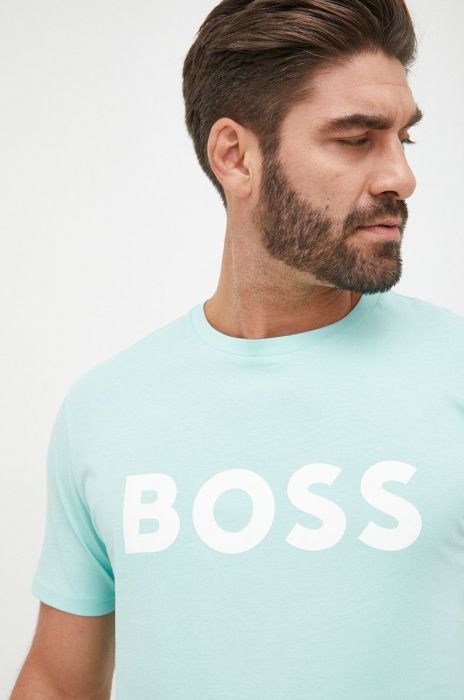 Бавовняна футболка BOSS Boss Casual колір зелений з принтом