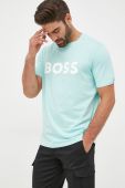 Бавовняна футболка BOSS Boss Casual колір зелений з принтом