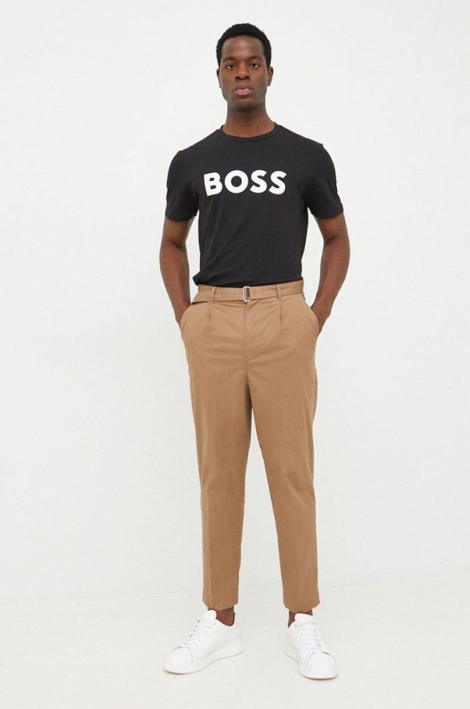 Бавовняна футболка BOSS Boss Casual колір чорний з принтом фото 2