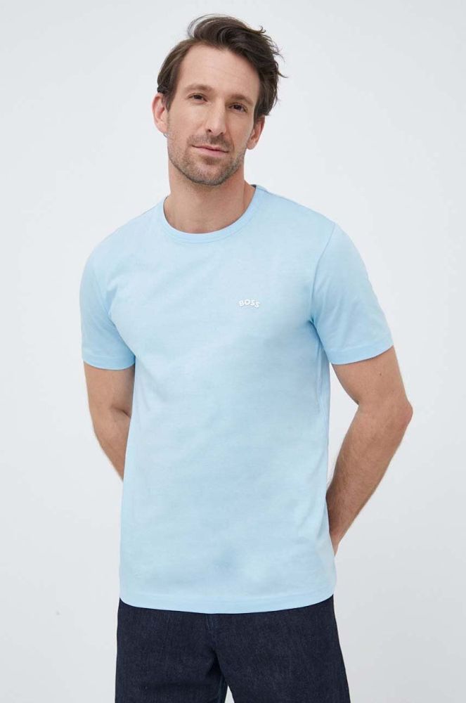 Бавовняна футболка BOSS GREEN однотонна колір блакитний (3109453)