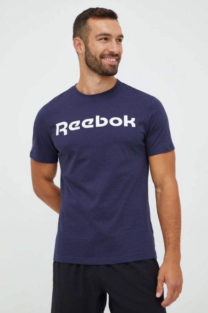 Бавовняна футболка Reebok колір синій з принтом (2688911) фото 4