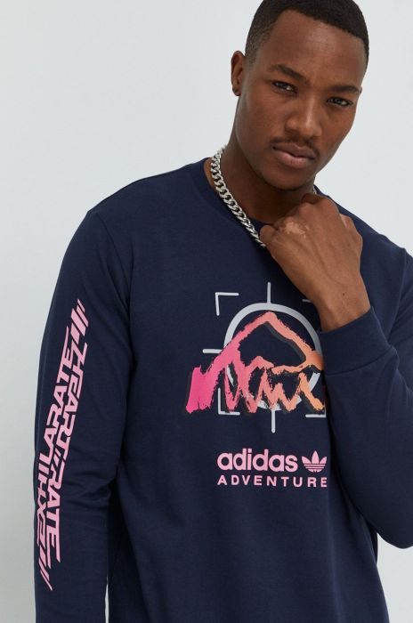 Бавовняний лонгслів adidas Originals колір синій візерунок