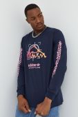 Бавовняний лонгслів adidas Originals колір синій візерунок