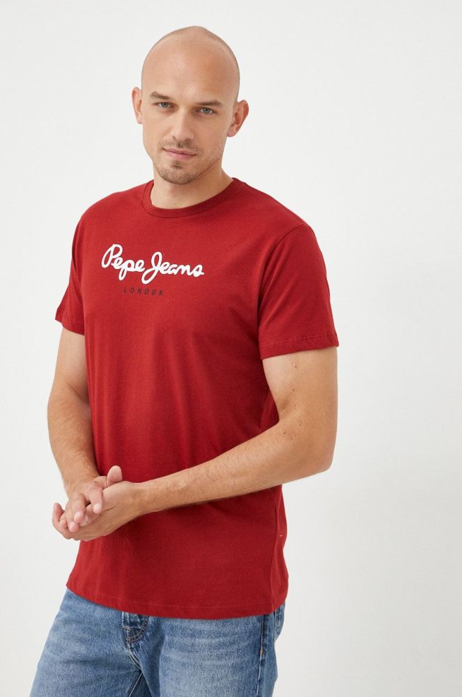 Бавовняна футболка Pepe Jeans колір бордовий з принтом
