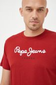 Бавовняна футболка Pepe Jeans колір бордовий з принтом
