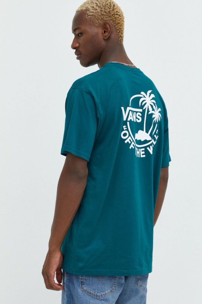 Бавовняна футболка Vans колір зелений з принтом (2473586) фото 3