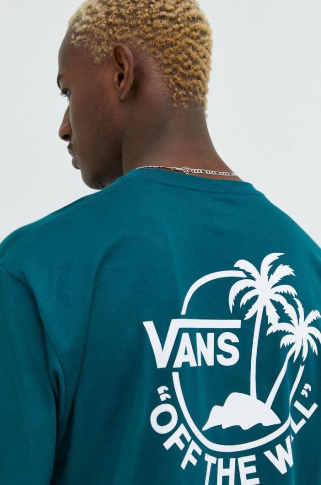Бавовняна футболка Vans колір зелений з принтом (2473586) фото 5