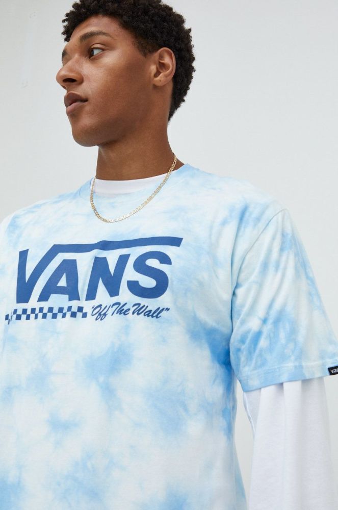 Бавовняна футболка Vans з принтом колір блакитний (2640773)