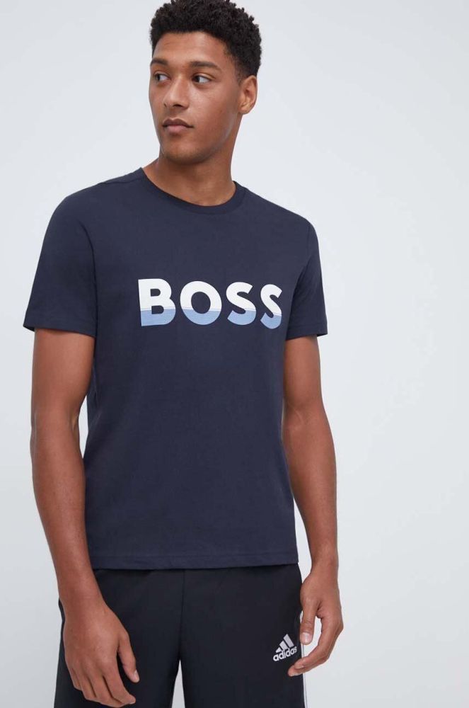 Бавовняна футболка BOSS BOSS ATHLEISURE з принтом колір темно-синій