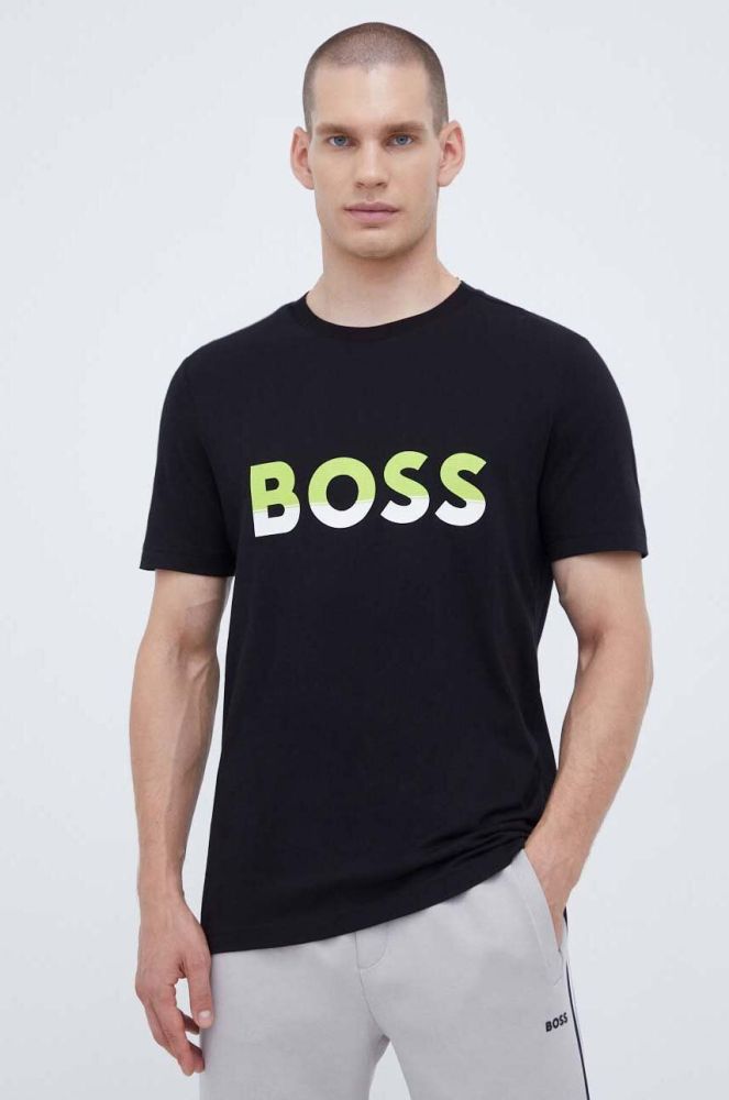 Бавовняна футболка BOSS BOSS ATHLEISURE колір чорний з принтом