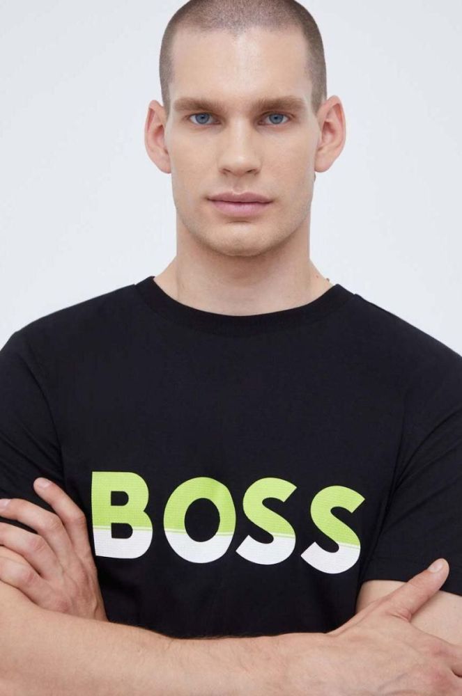 Бавовняна футболка BOSS BOSS ATHLEISURE колір чорний з принтом фото 4