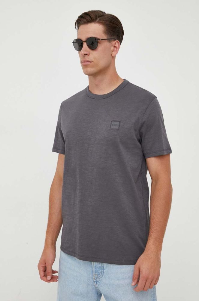 Бавовняна футболка BOSS BOSS CASUAL колір сірий з аплікацією (3226599)