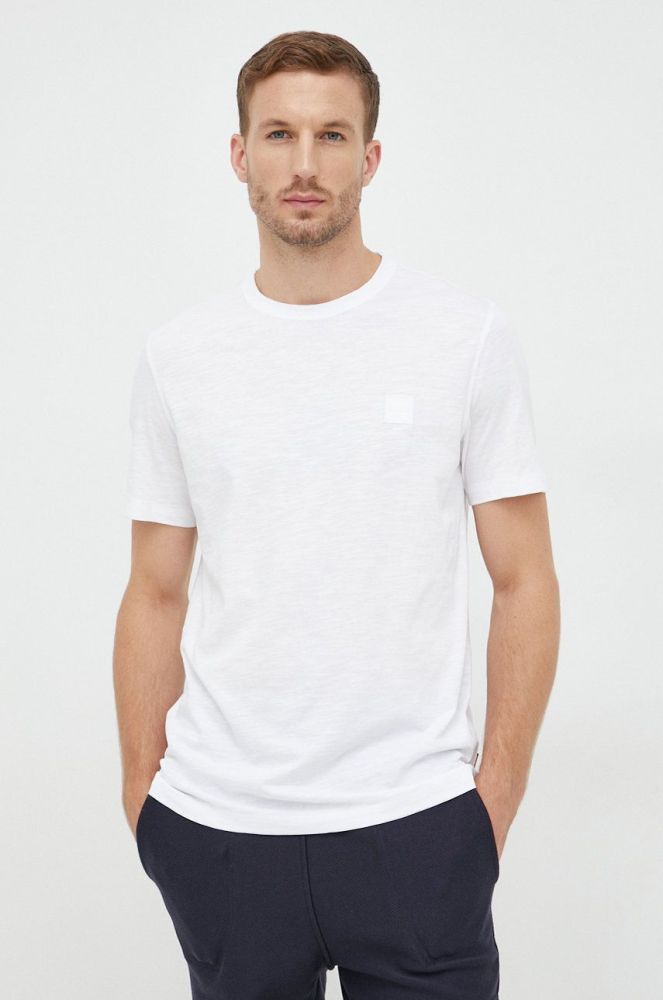 Бавовняна футболка BOSS Boss Casual колір білий однотонна