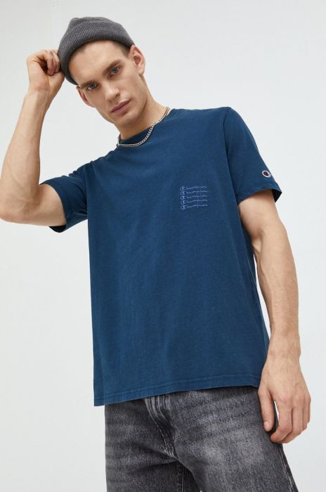 Бавовняна футболка Champion з аплікацією колір блакитний
