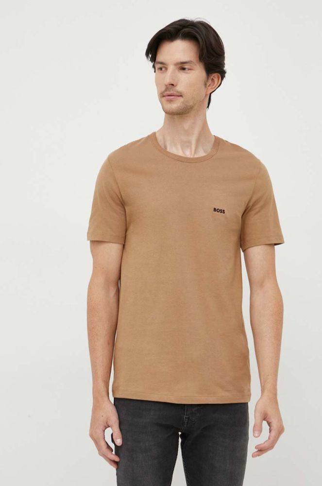 Бавовняна футболка BOSS 3-pack колір бежевий меланж