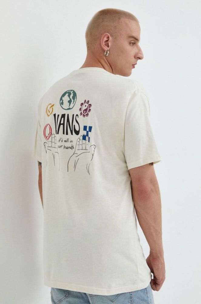 Бавовняна футболка Vans колір бежевий з принтом (2648381) фото 5