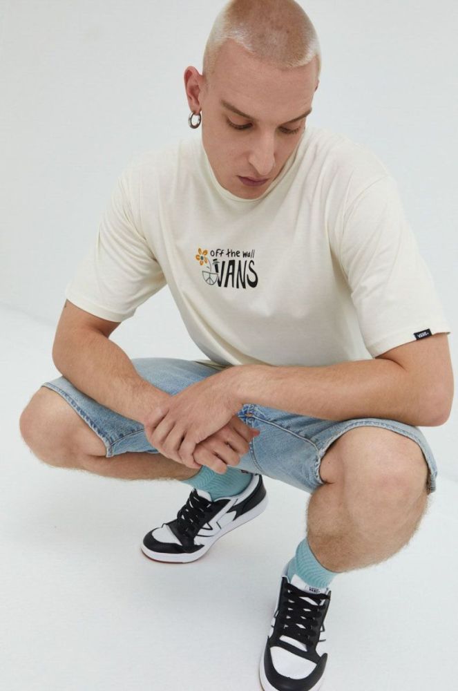 Бавовняна футболка Vans колір бежевий з принтом (2648381) фото 6