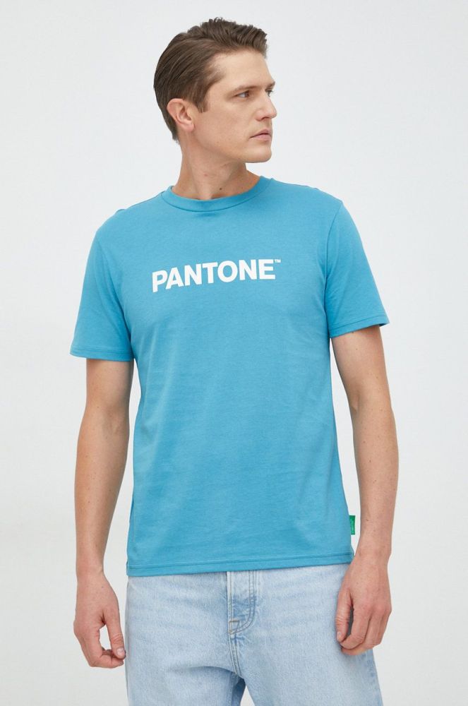 Бавовняна футболка United Colors of Benetton з принтом колір блакитний (2762855)