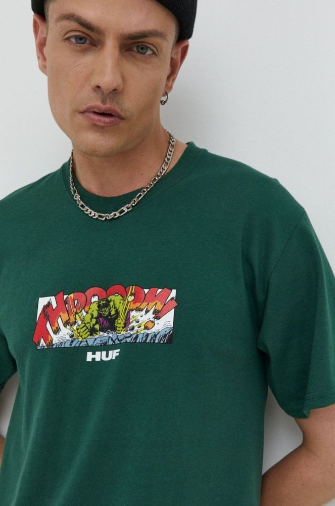 Бавовняна футболка HUF X Marvel Hulk колір зелений однотонна фото 4