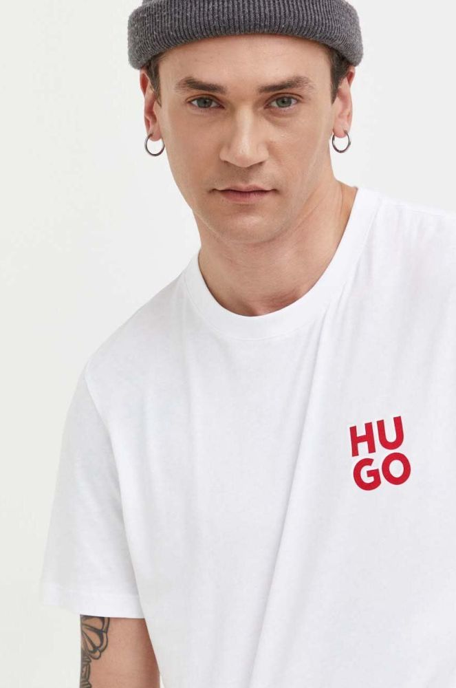 Бавовняна футболка HUGO колір білий однотонний