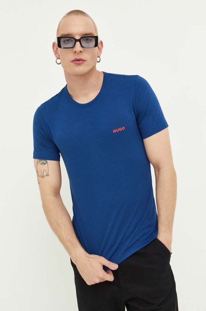 Бавовняна футболка HUGO 2-pack з принтом колір блакитний (3353579)