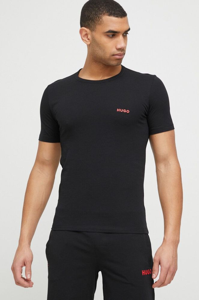 Бавовняна футболка HUGO 3-pack колір чорний з принтом (3080300)