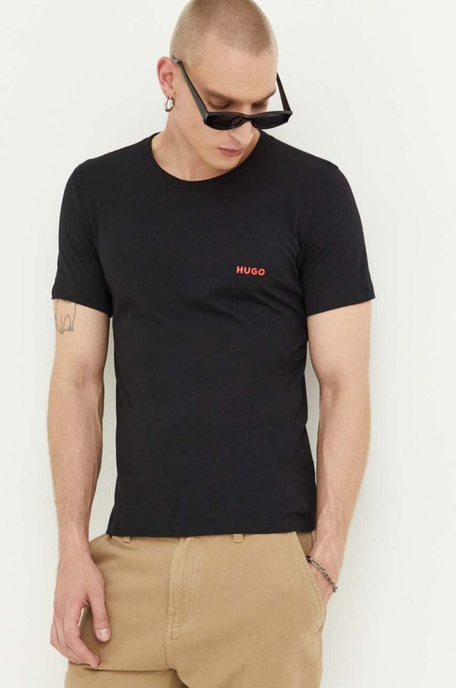 Бавовняна футболка HUGO 3-pack колір чорний з принтом (3351052)