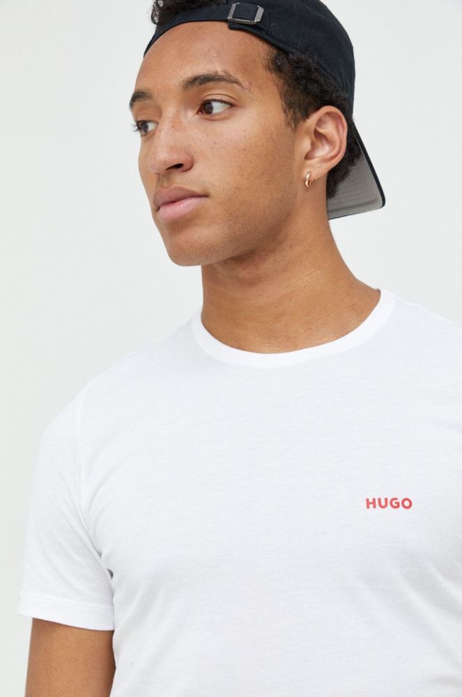 Бавовняна футболка HUGO 3-pack колір білий з принтом