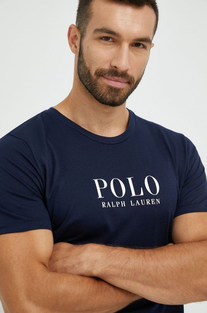 Бавовняна піжамна футболка Polo Ralph Lauren колір синій з принтом (2601674)