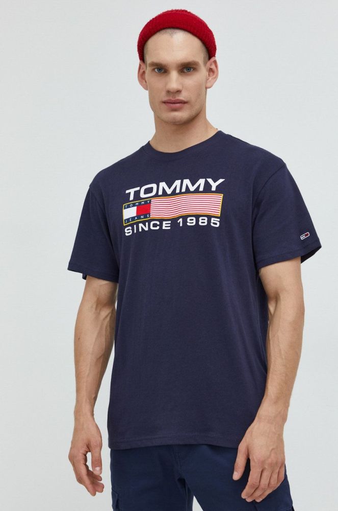 Бавовняна футболка Tommy Jeans колір синій з принтом (2598201)