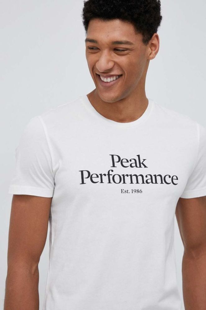 Бавовняна футболка Peak Performance колір білий з принтом фото 4